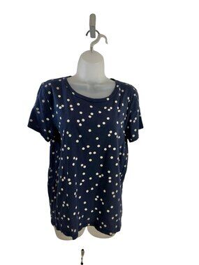 J.Crew Navy Blue White Polka Dot Short Sleeve Tee Size Large